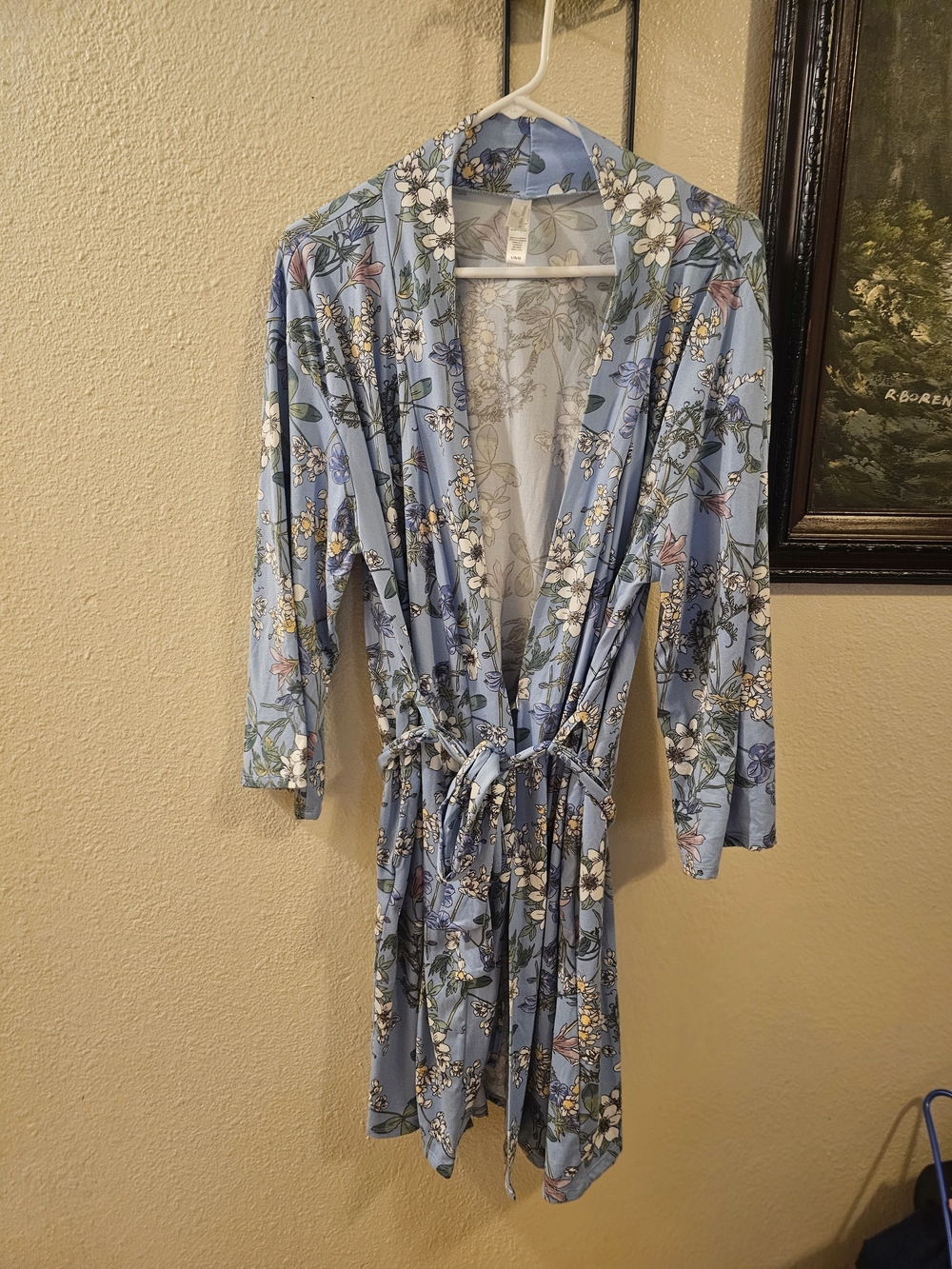 Flora Nikrooz Blue Floral Wrap Robe Size L With Belt - Excellent Condition